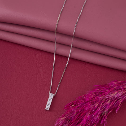 Minimalist Vertical Baguette CZ Bar Pendant Chain in 92.5 Sterling Silver