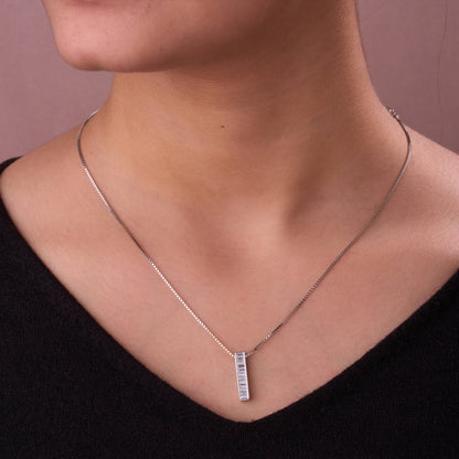 Minimalist Vertical Baguette CZ Bar Pendant Chain in 92.5 Sterling Silver