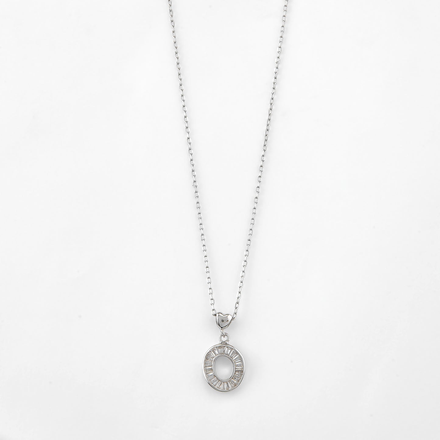 elegant circular baguette cz halo pendant chain in 92.5 sterling silver