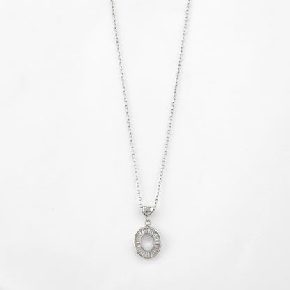 Elegant Circular Baguette CZ Halo Pendant Chain in 92.5 Sterling Silver