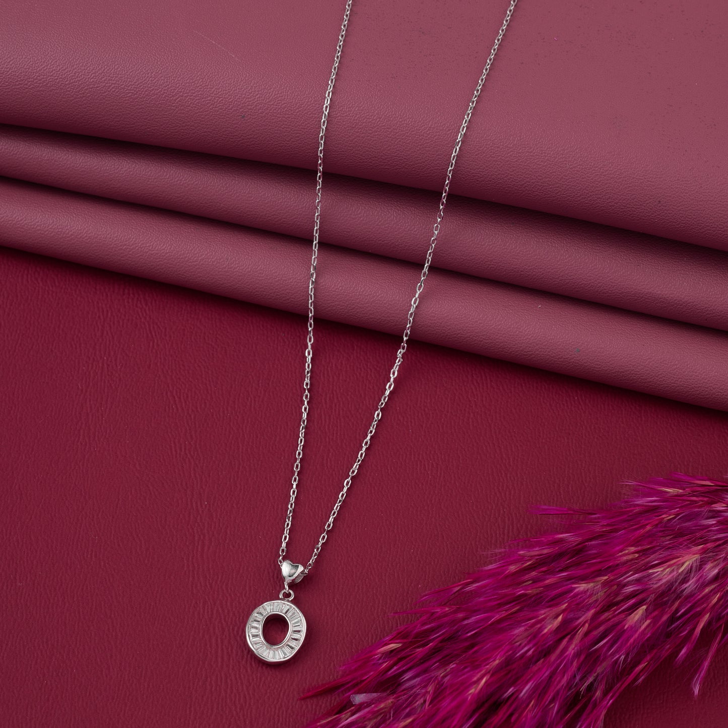 elegant circular baguette cz halo pendant chain in 92.5 sterling silver