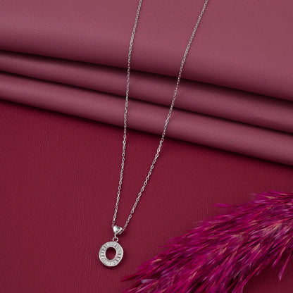 Elegant Circular Baguette CZ Halo Pendant Chain in 92.5 Sterling Silver