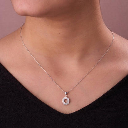 Elegant Circular Baguette CZ Halo Pendant Chain in 92.5 Sterling Silver