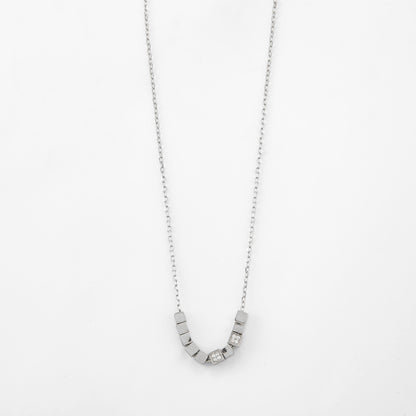 Modern Geometric CZ Cube Bar Pendant Chain in 92.5 Sterling Silver