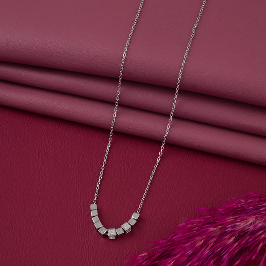 Modern Geometric CZ Cube Bar Pendant Chain in 92.5 Sterling Silver