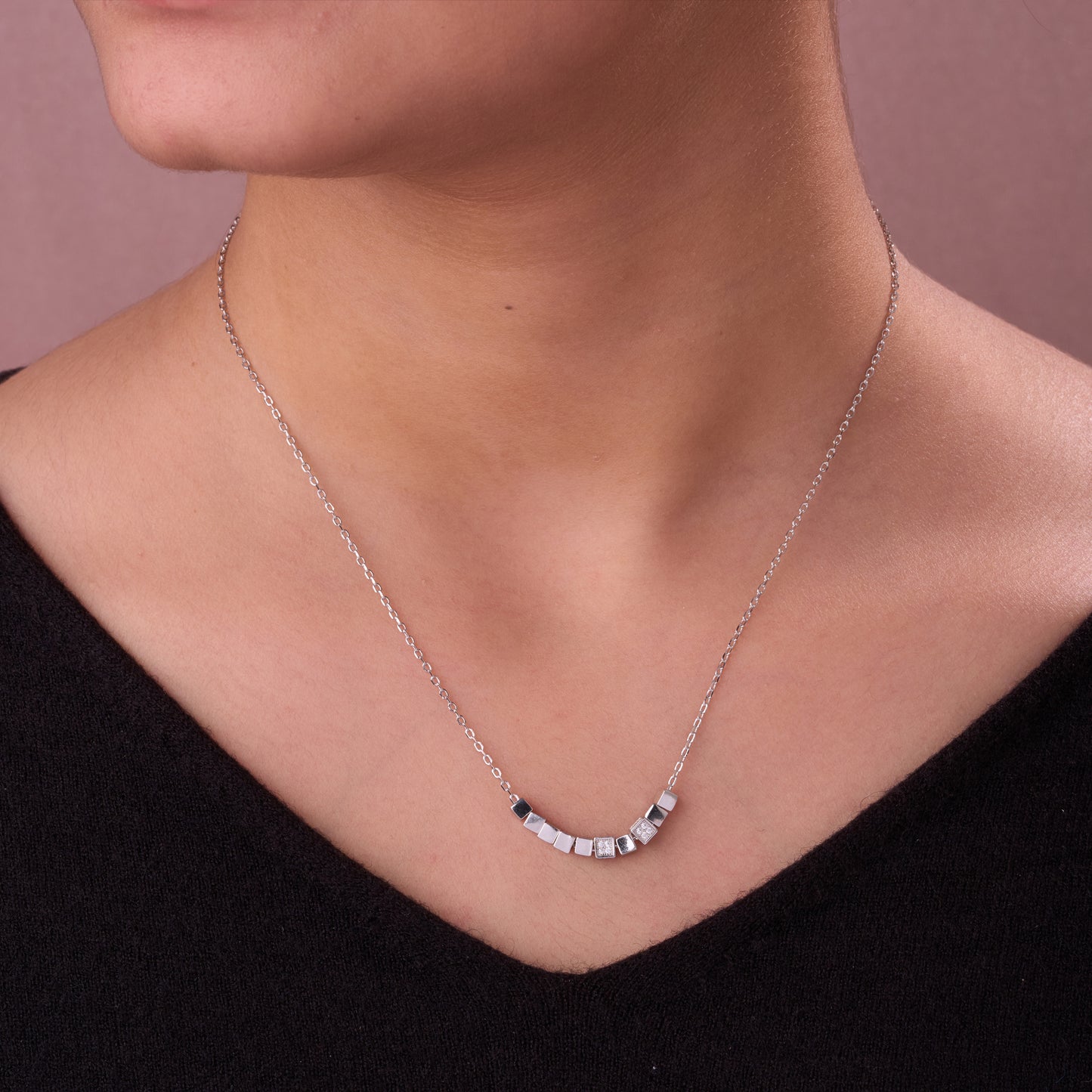 modern geometric cz cube bar pendant chain in 92.5 sterling silver