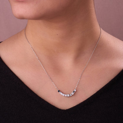 Modern Geometric CZ Cube Bar Pendant Chain in 92.5 Sterling Silver