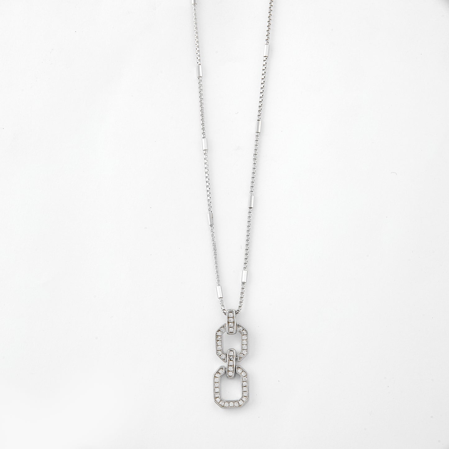 stylish double link cz chain pendant necklace in 92.5 sterling silver