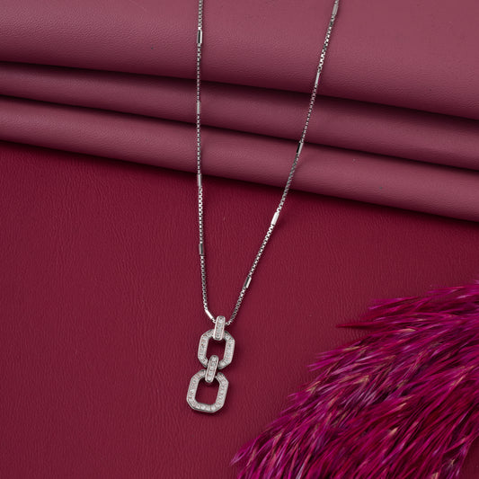 Stylish Double Link CZ Chain Pendant Necklace in 92.5 Sterling Silver