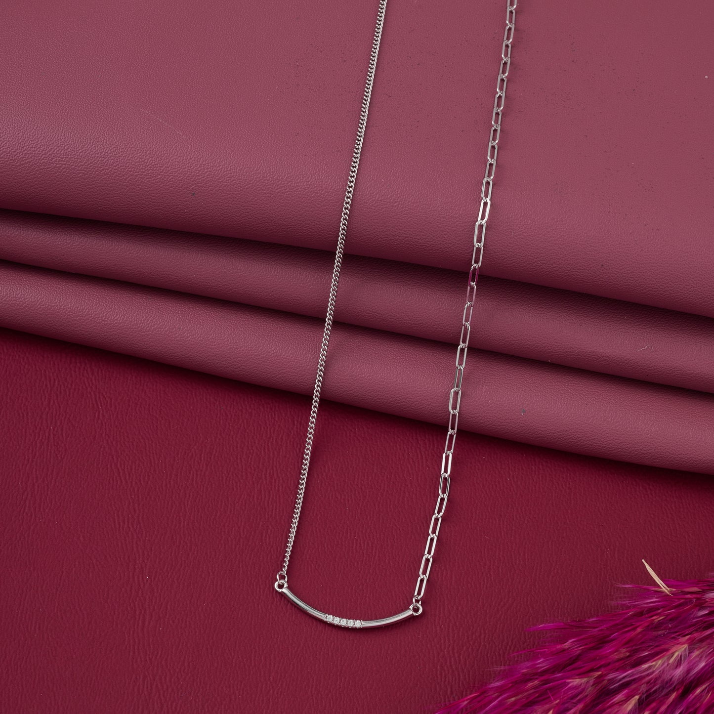 elegant dual chain curved bar pendant necklace in 92.5 sterling silver