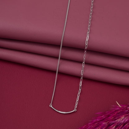 Elegant Dual Chain Curved Bar Pendant Necklace in 92.5 Sterling Silver