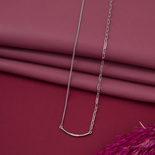 Elegant Dual Chain Curved Bar Pendant Necklace in 92.5 Sterling Silver
