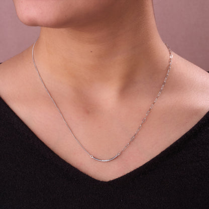 Elegant Dual Chain Curved Bar Pendant Necklace in 92.5 Sterling Silver