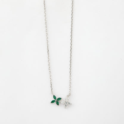 Delicate Dual Butterfly Green & White CZ Pendant Necklace in 92.5 Sterling Silver