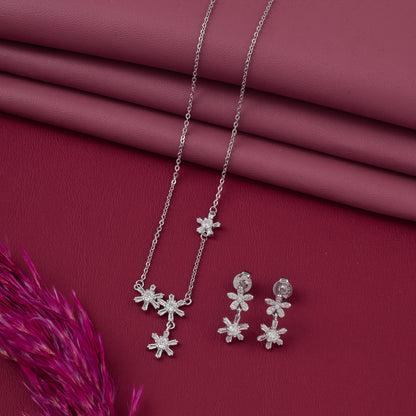 Elegant Snowflake CZ Pendant Necklace with Matching Earrings in 92.5 Sterling Silver