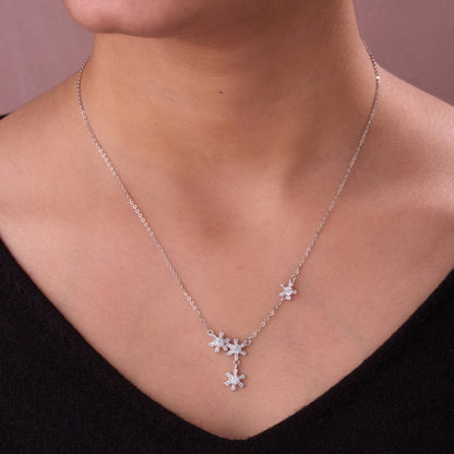 Elegant Snowflake CZ Pendant Necklace with Matching Earrings in 92.5 Sterling Silver