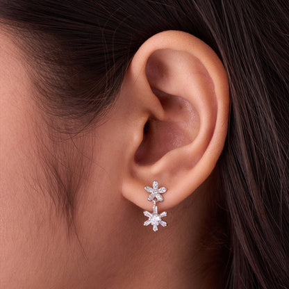 Elegant Snowflake CZ Pendant Necklace with Matching Earrings in 92.5 Sterling Silver