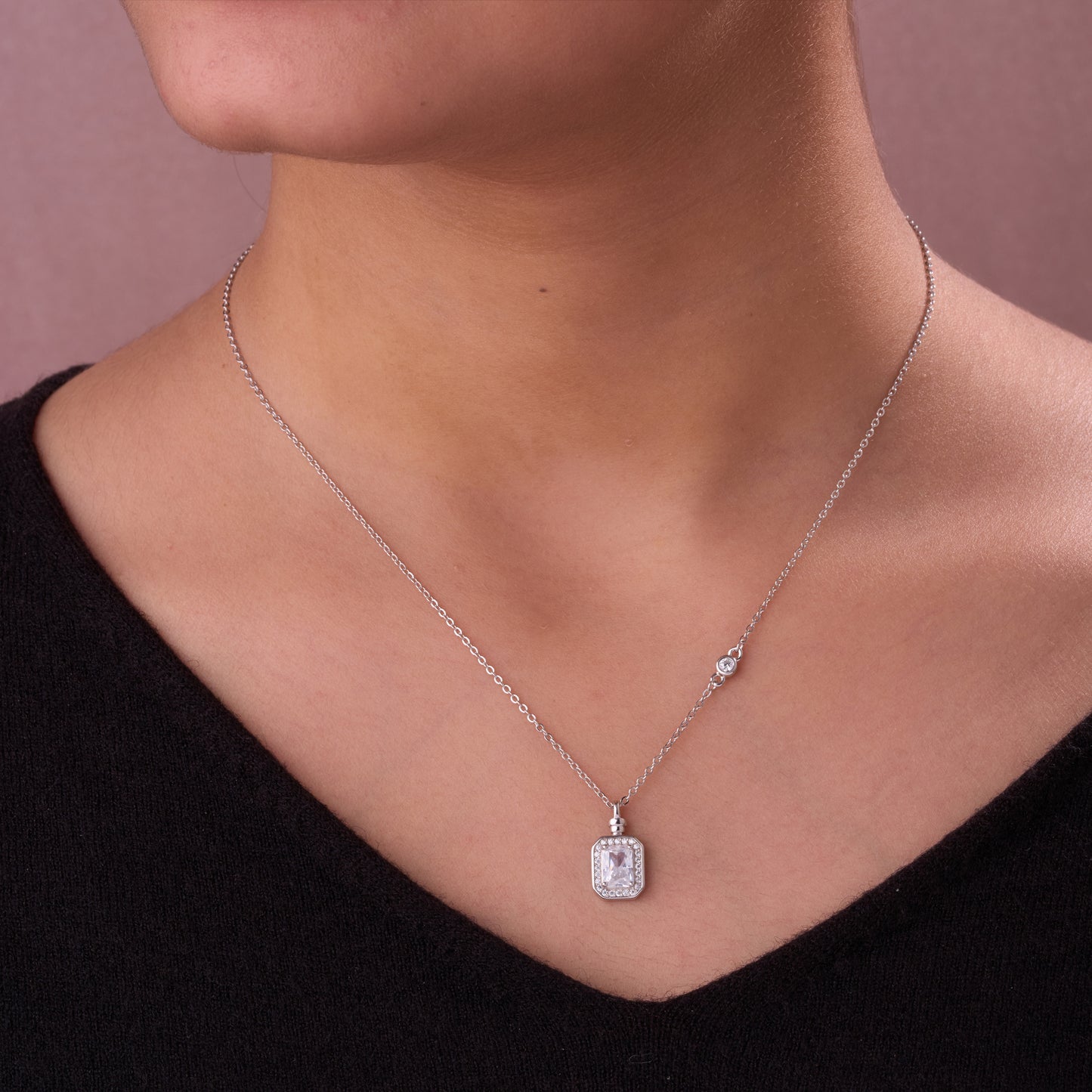 elegant emerald-cut cz pendant necklace with matching stud earrings in 92.5 sterling silver