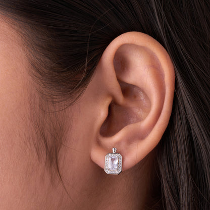 Elegant Emerald-Cut CZ Pendant Necklace with Matching Stud Earrings in 92.5 Sterling Silver