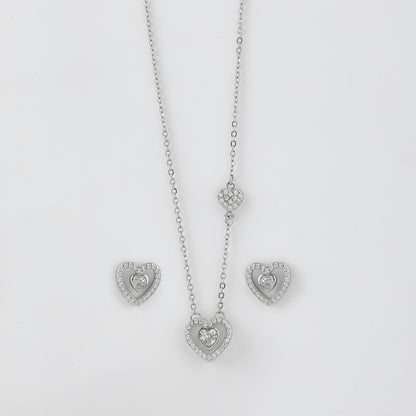 Romantic Double Heart CZ Pendant Necklace with Matching Earrings in 92.5 Sterling Silver