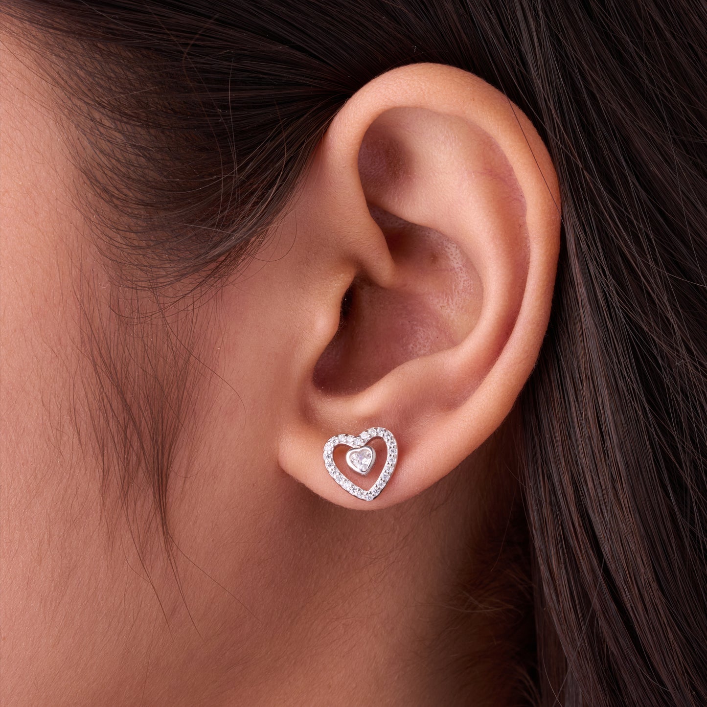 romantic double heart cz pendant necklace with matching earrings in 92.5 sterling silver