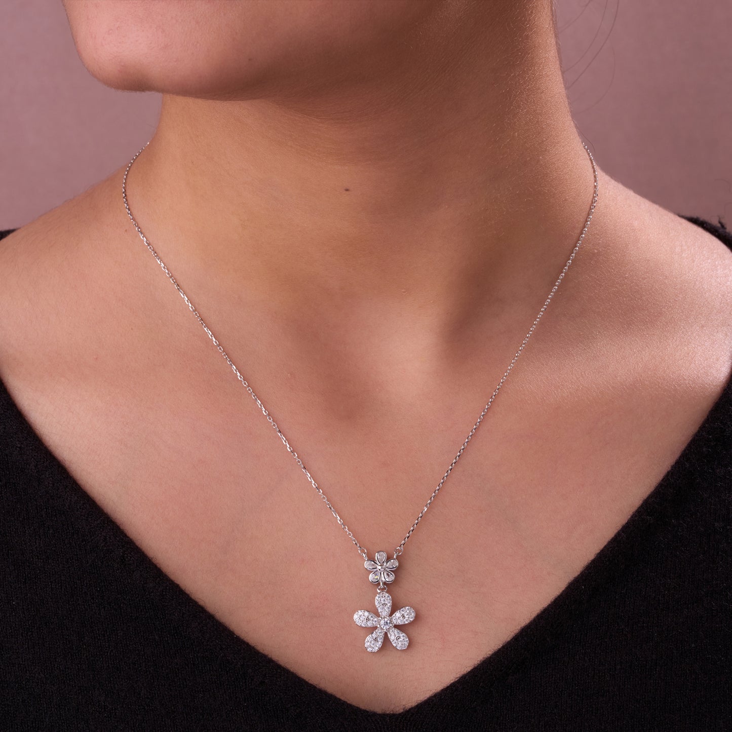 elegant floral cz pendant necklace with matching drop earrings in 92.5 sterling silver