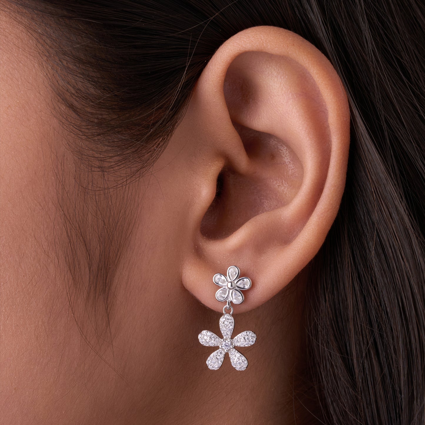 elegant floral cz pendant necklace with matching drop earrings in 92.5 sterling silver