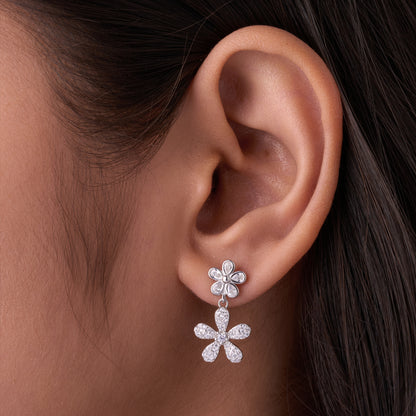 Elegant Floral CZ Pendant Necklace with Matching Drop Earrings in 92.5 Sterling Silver