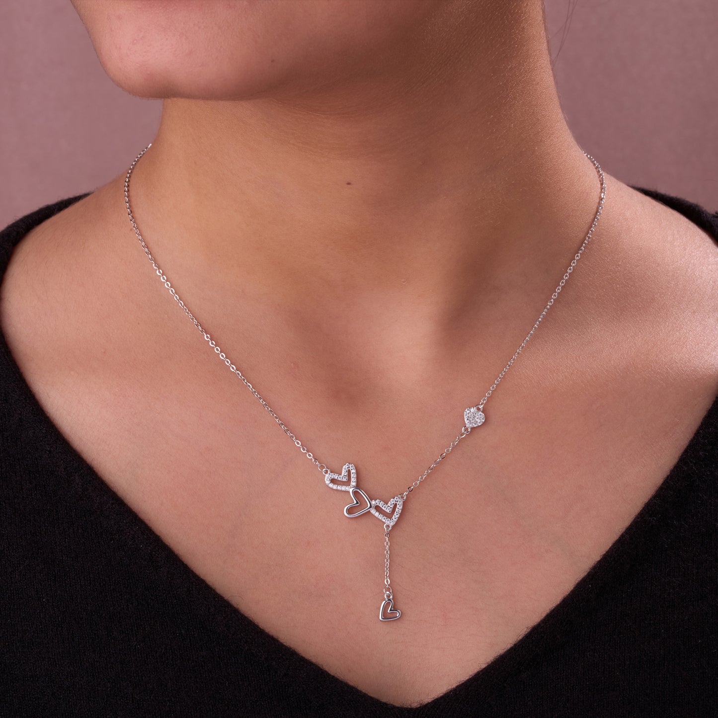 chic triple heart cz pendant necklace with matching drop earrings in 92.5 sterling silver