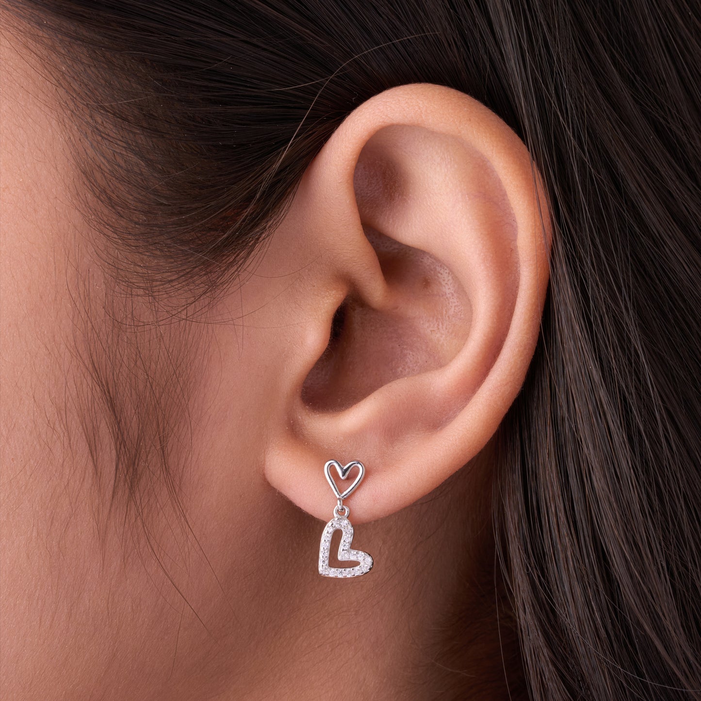 chic triple heart cz pendant necklace with matching drop earrings in 92.5 sterling silver