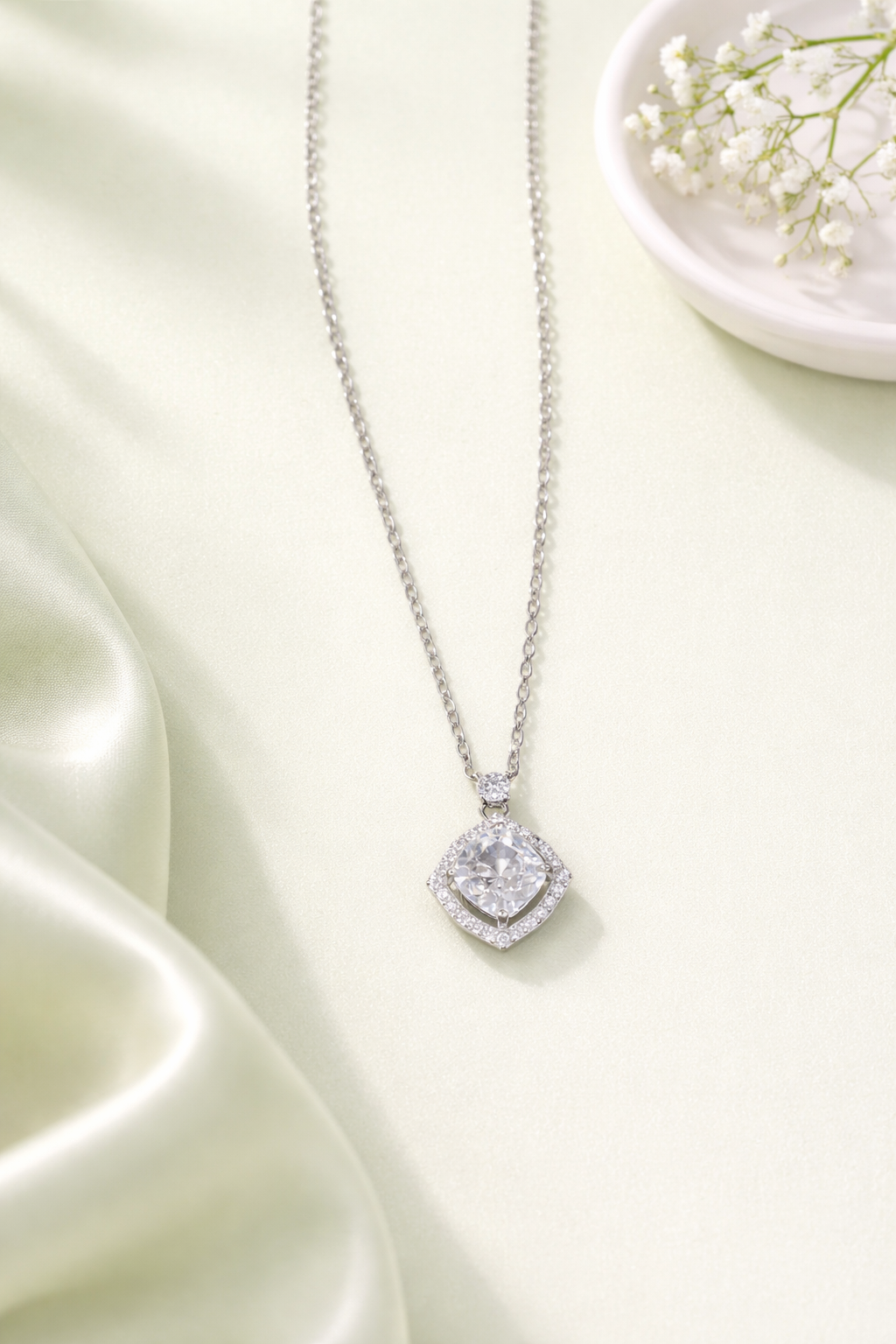 minimalist cushion-cut halo cz pendant necklace in 92.5 sterling silver