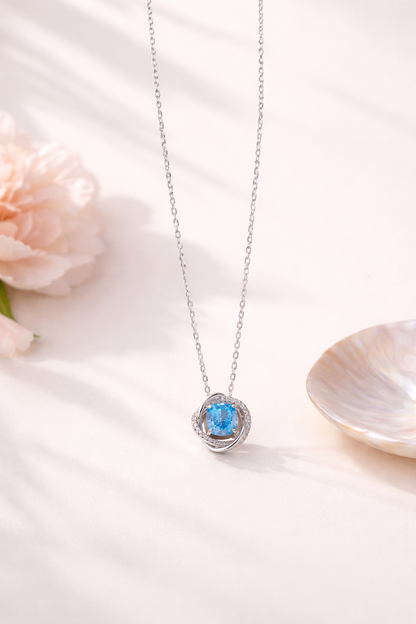 Premium Blush Pink Crystal Swirl Pendant Chain in 92.5 Sterling Silver