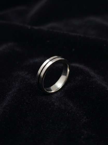 Sleek Dual-Tone Grooved Sterling Silver Band