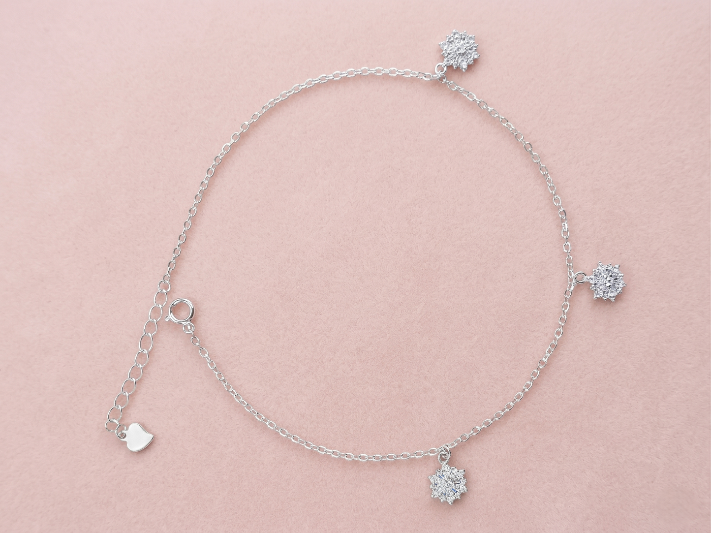 sparkling charm drop dangle anklet in 92.5 sterling silver