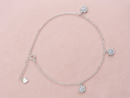 Sparkling Charm Drop Dangle Anklet in 92.5 Sterling Silver