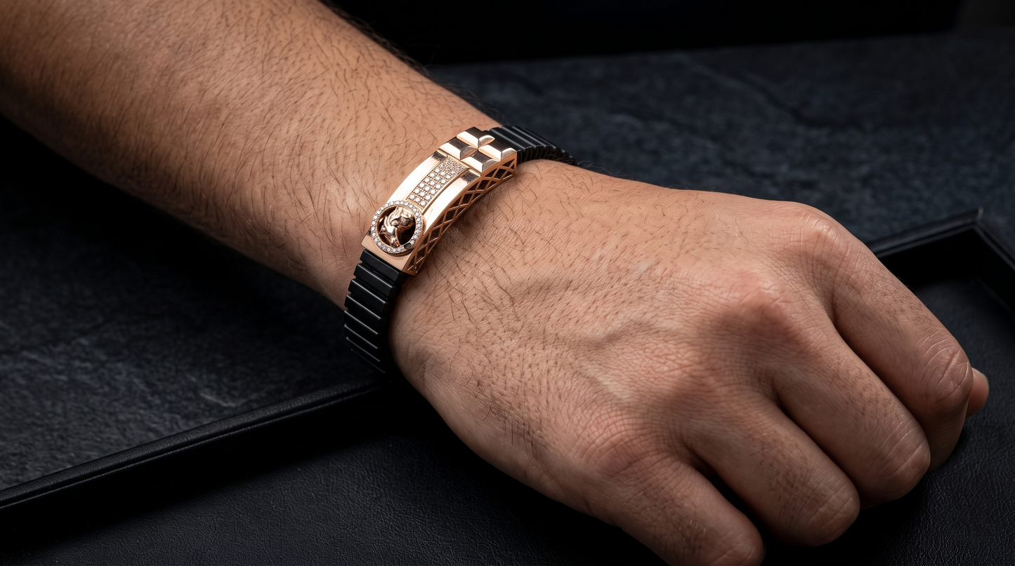 regal horse-motif rose gold bracelet