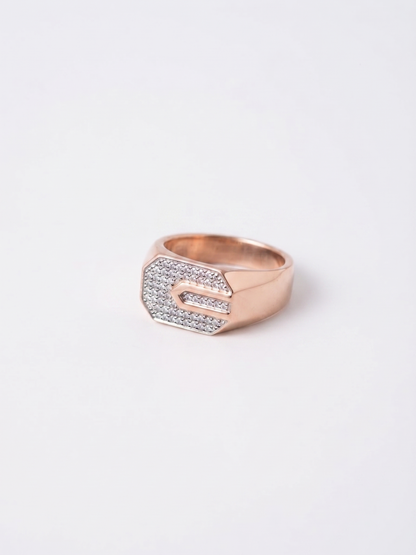 Geometric Pavé-Encrusted Sterling Silver Signet Ring