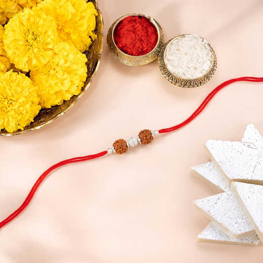 Double Rudraksha Silver Bead Rakhi