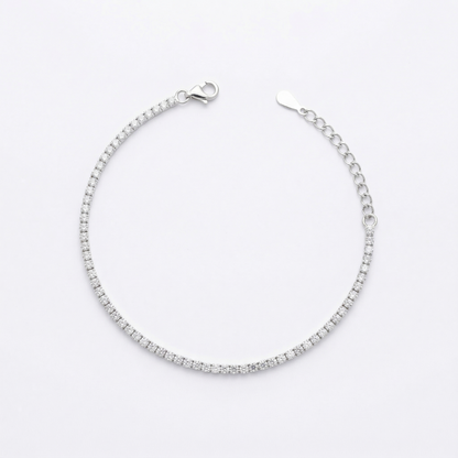 Elegant Classic Tennis Bracelet in Pure 92.5 Sterling Silver with Sparkling Round Stones – Adjustable Fit ✨