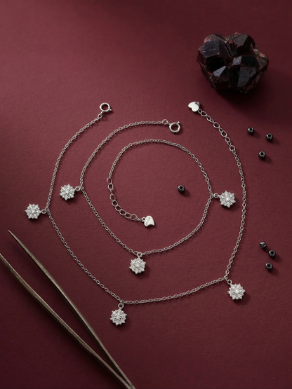 Sparkling Charm Drop Dangle Anklet in 92.5 Sterling Silver