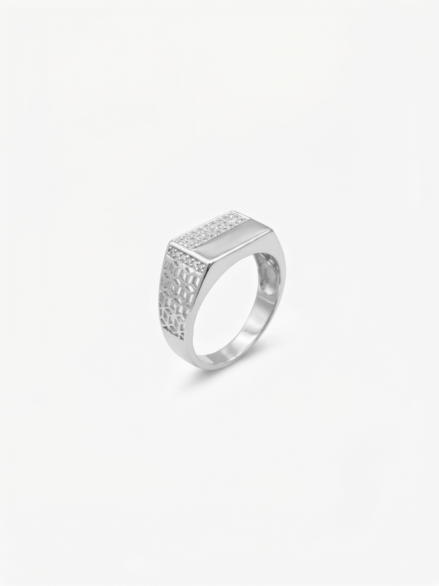 architectural pavé-split sterling silver signet ring