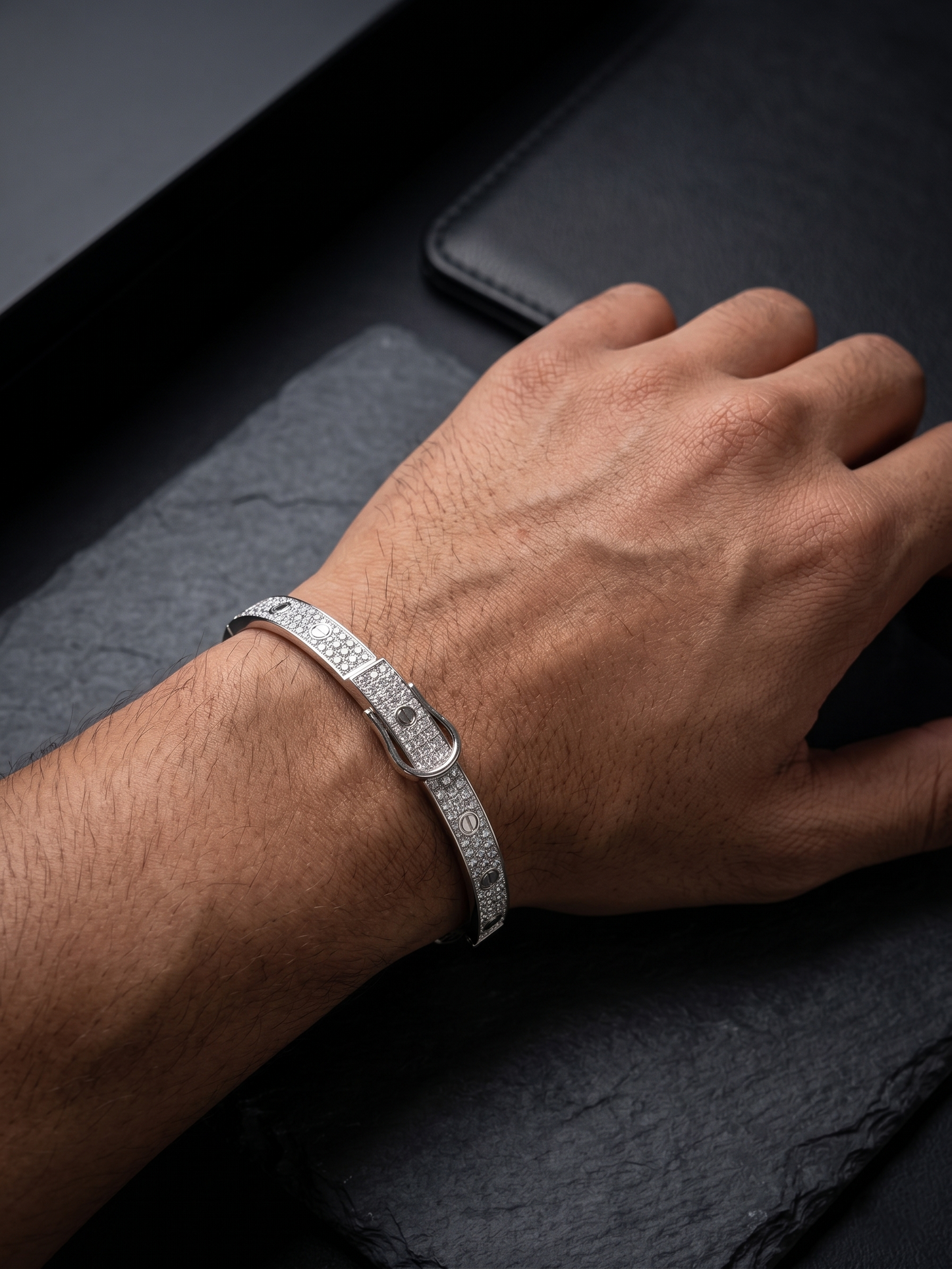 enchanting buckle-design pavé bangle