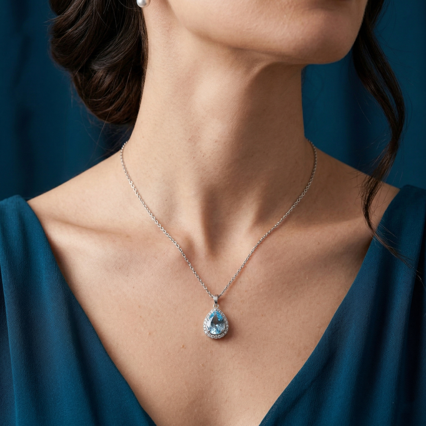 elegant teardrop blue gemstone pendant necklace in 92.5 sterling silver