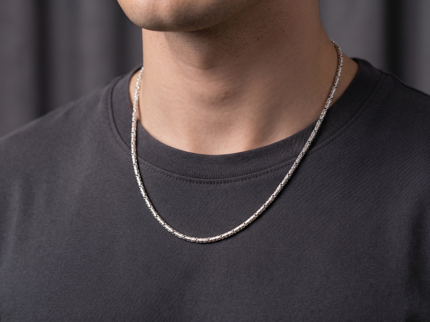 artisan etched sterling silver link chain