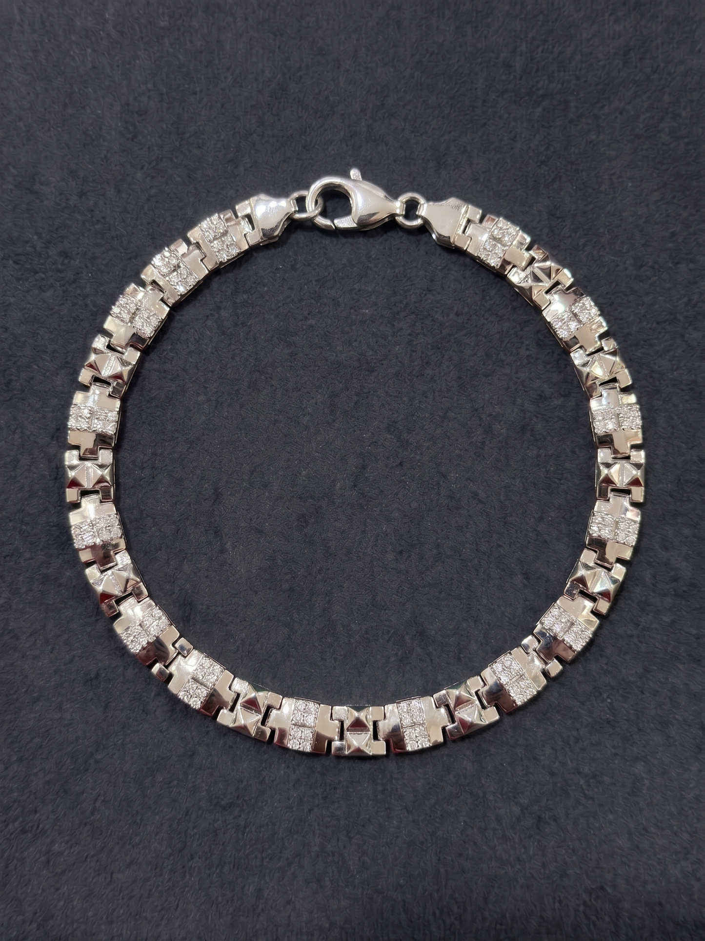 textured geometric link silver bracelet