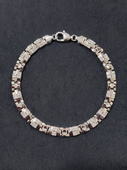 Textured Geometric Link Silver Bracelet