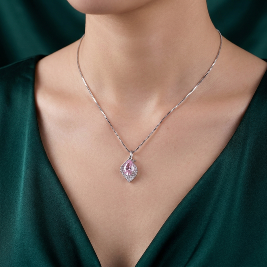 Classic Crystal Leaf Pendant Chain in 92.5 Sterling Silver