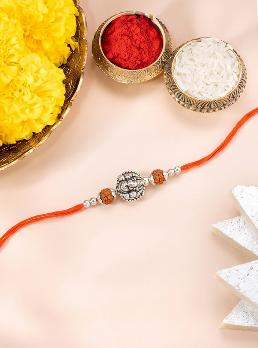 Divine Ganesha Rudraksha Silver Rakhi