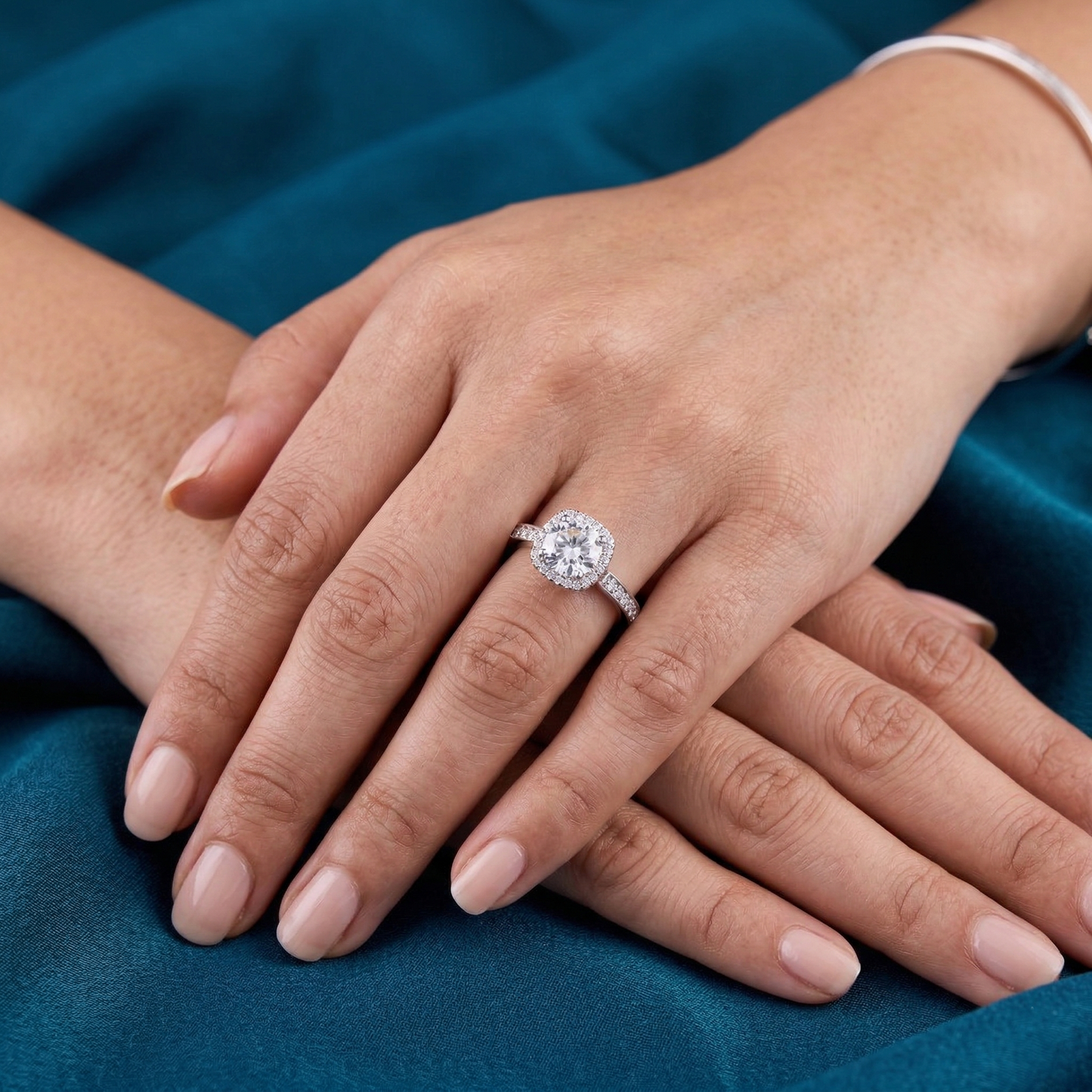 elegant cushion halo solitaire ring in pure 92.5 sterling silver – adjustable size