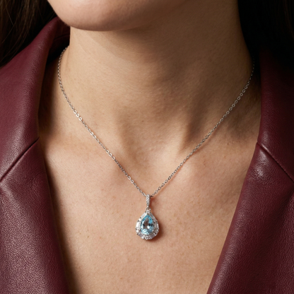 Elegant Teardrop Halo CZ Pendant Necklace in 92.5 Sterling Silver